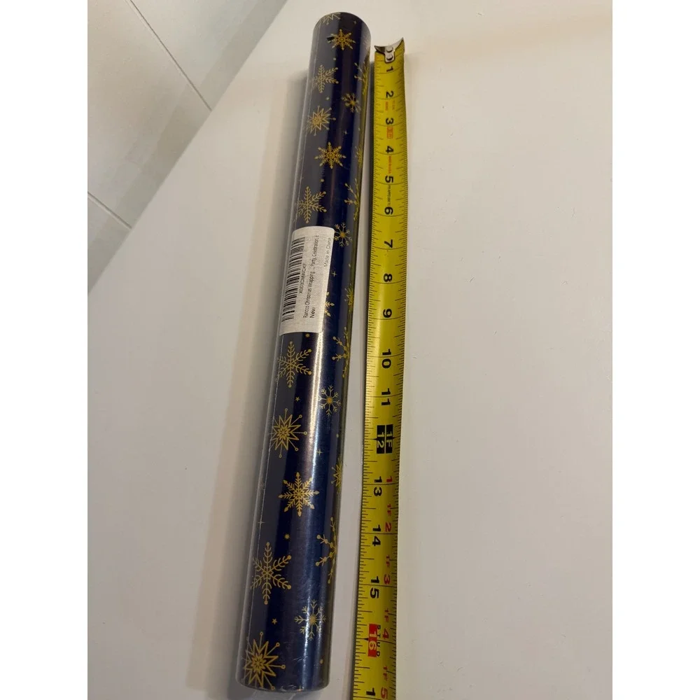 RANCCO Wrapping Paper Navy Blue Gold Snowflake Holiday Christmas Party Gift Wrap